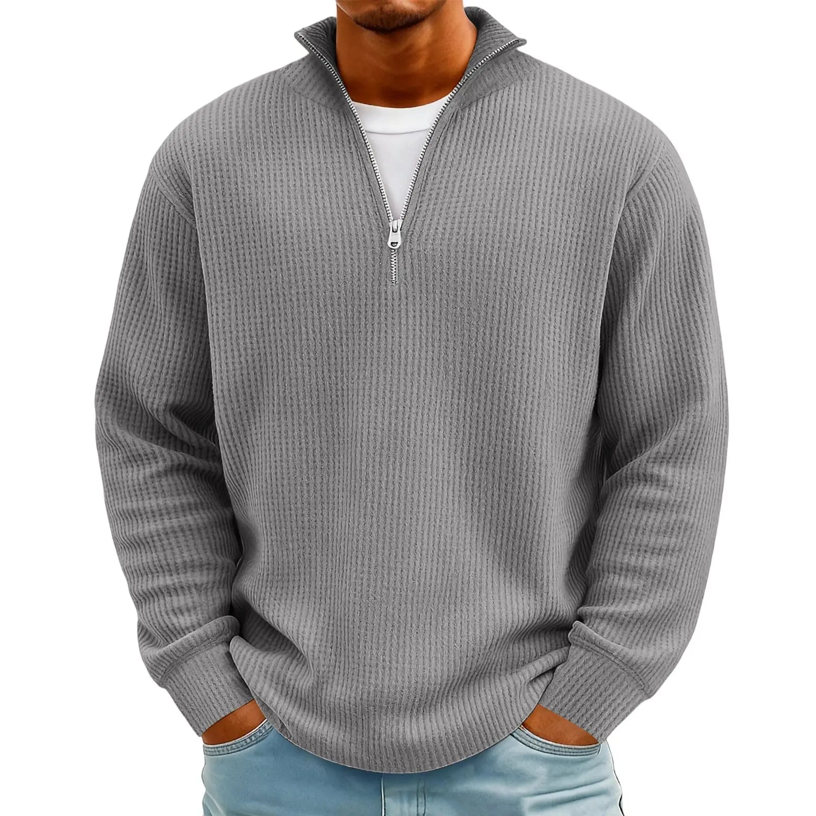 New Sweatshirts For Men Spring Waffle Long-sleeved T-shirt Men&