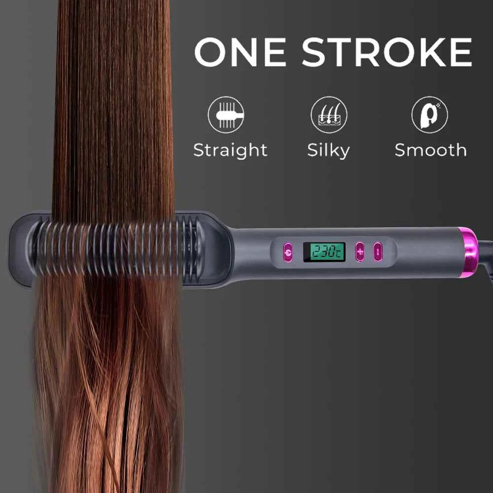 Hair Straightener Ceramic Hot Comb 2 in 1 Electric Straighten Hair Brush Negative Ion Fast Heating Styling Tool 