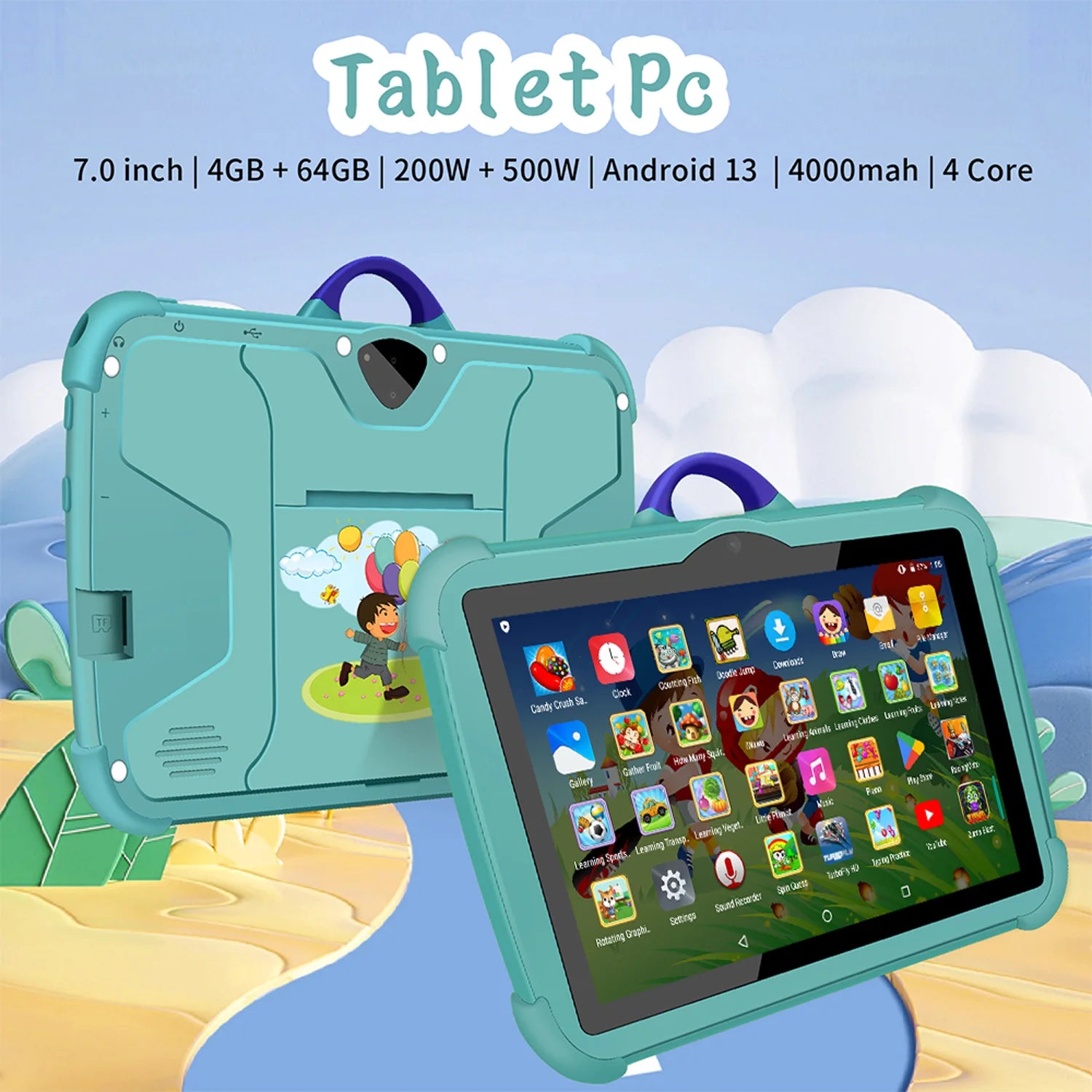 Kids Android Tablet 7 Inch 4GB RAM 64GB Educational Tablet