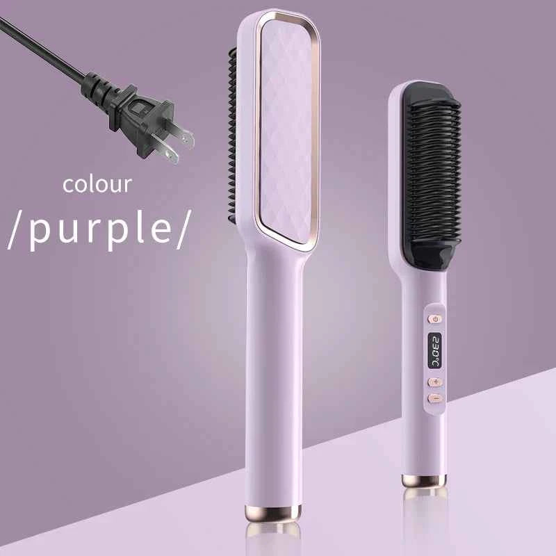 Hair Straightener Ceramic Hot Comb 2 in 1 Electric Straighten Hair Brush Negative Ion Fast Heating Styling Tool 