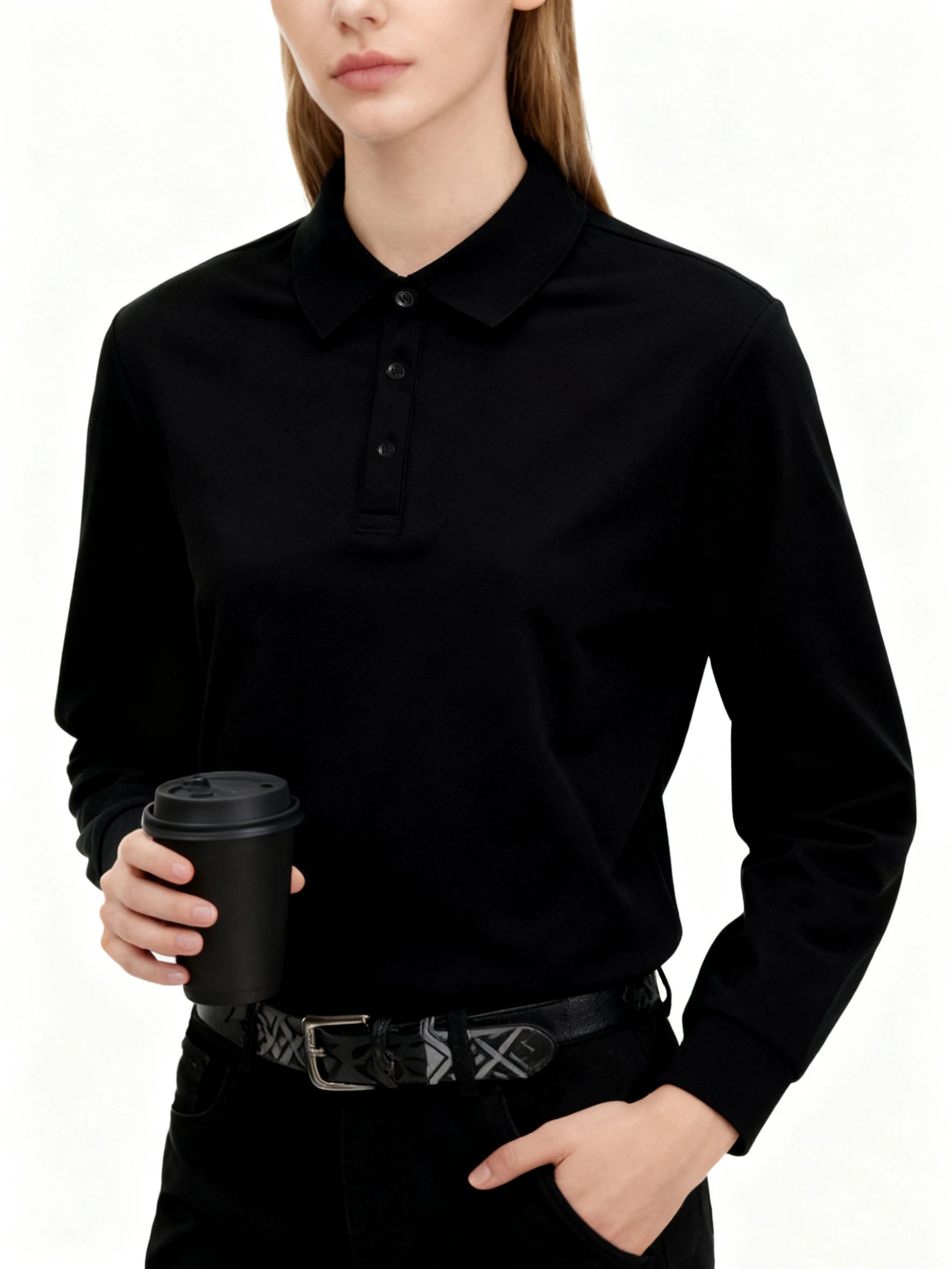 Solid Polo Shirts Womens Long Sleeves Slim GOLF shirt Commuting Winter Breathable Lapel Tops Sporty Comfortable Womans Clothes