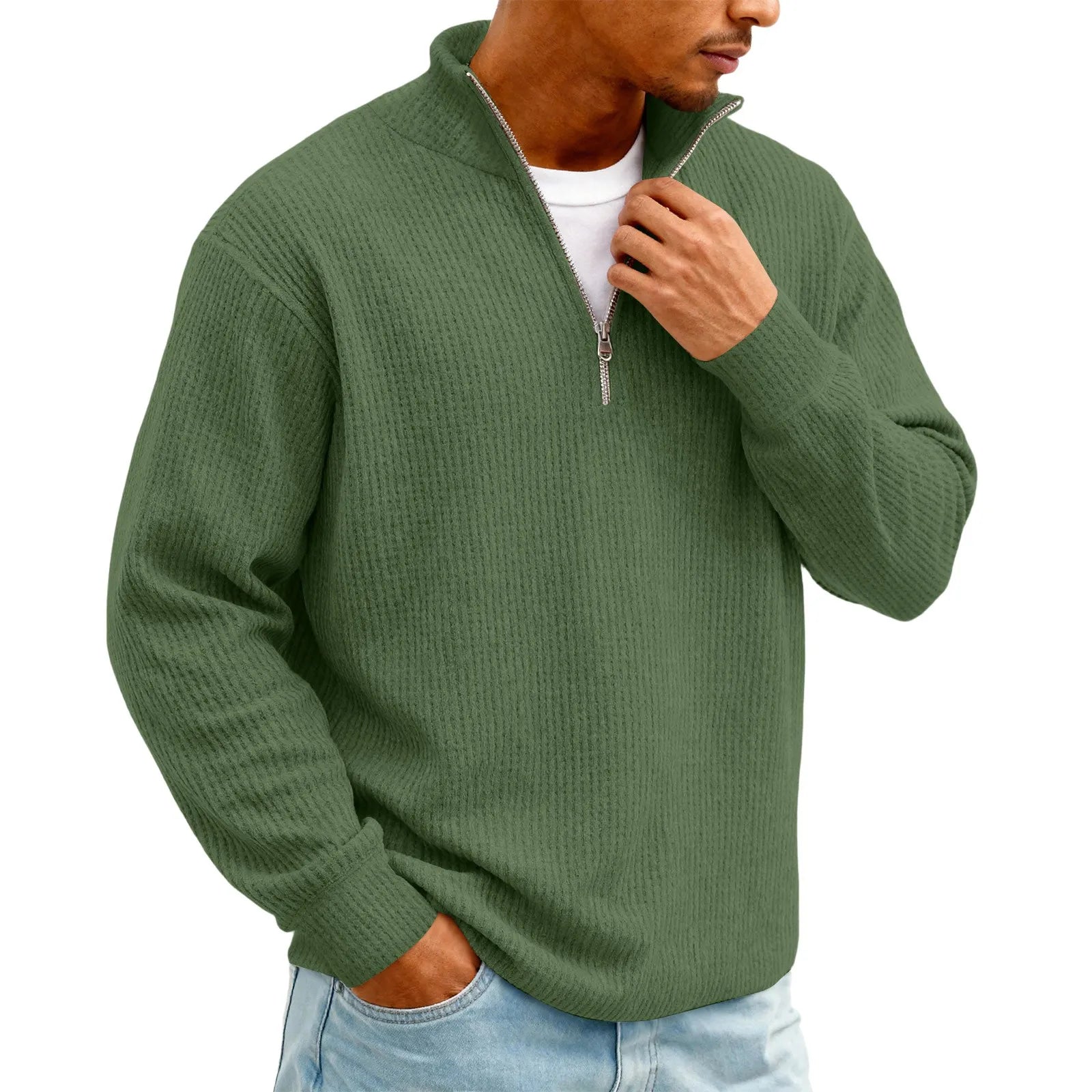 New Sweatshirts For Men Spring Waffle Long-sleeved T-shirt Men&