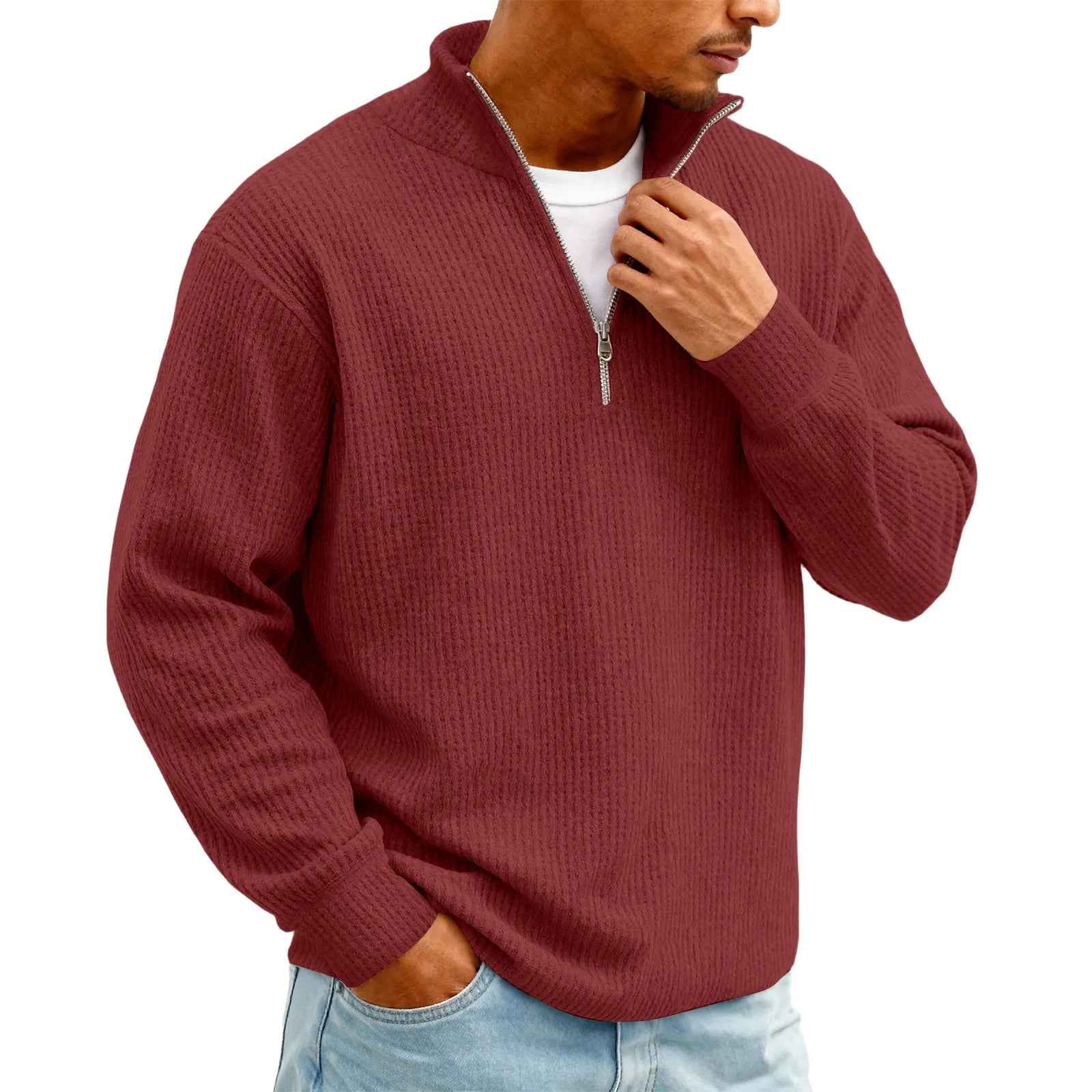 New Sweatshirts For Men Spring Waffle Long-sleeved T-shirt Men&