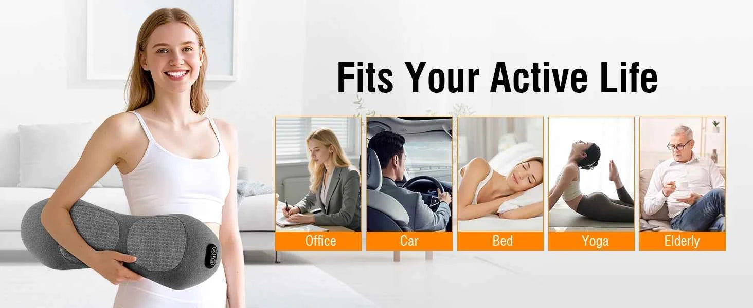 Multi-functional 3-in-1 Back Massager with Relief Bed Sleeping Shiatsu Deep Tissue Portable Shoulder Lower Back Pain Relief