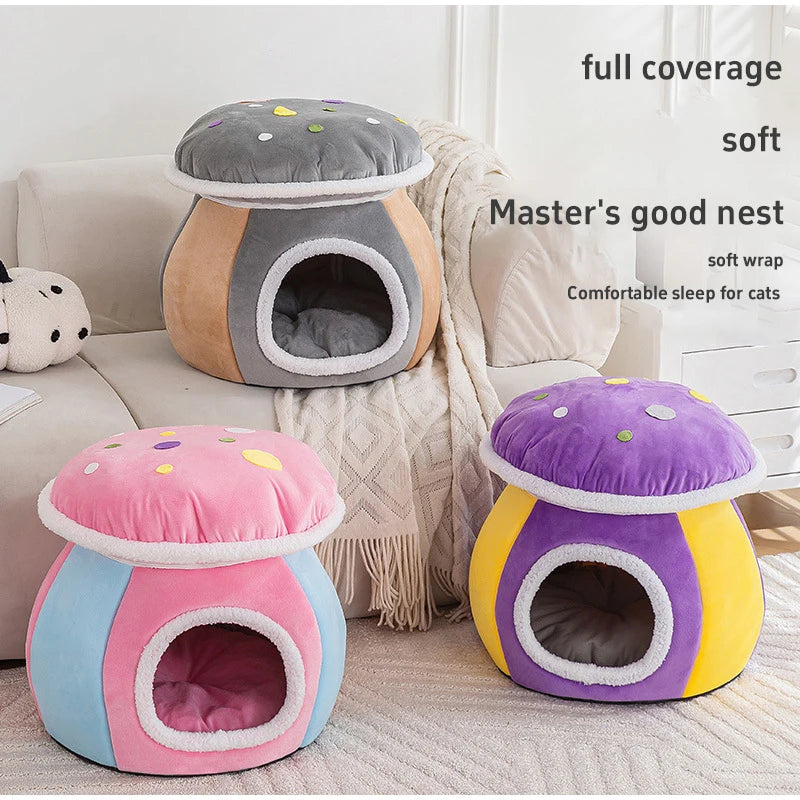 Cat Bed Cave Winter Warm Removable Cushion Pet Nest