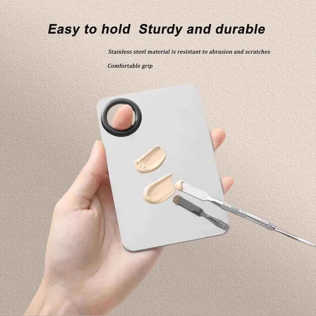 Makeup Mixing Palette Foundation Lipstick Eye Shadow Stainless Steel Mixer Palette with Spatula Mixing Stick Beauty Tools Nail-A