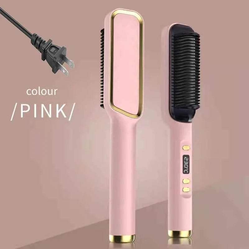Hair Straightener Ceramic Hot Comb 2 in 1 Electric Straighten Hair Brush Negative Ion Fast Heating Styling Tool 