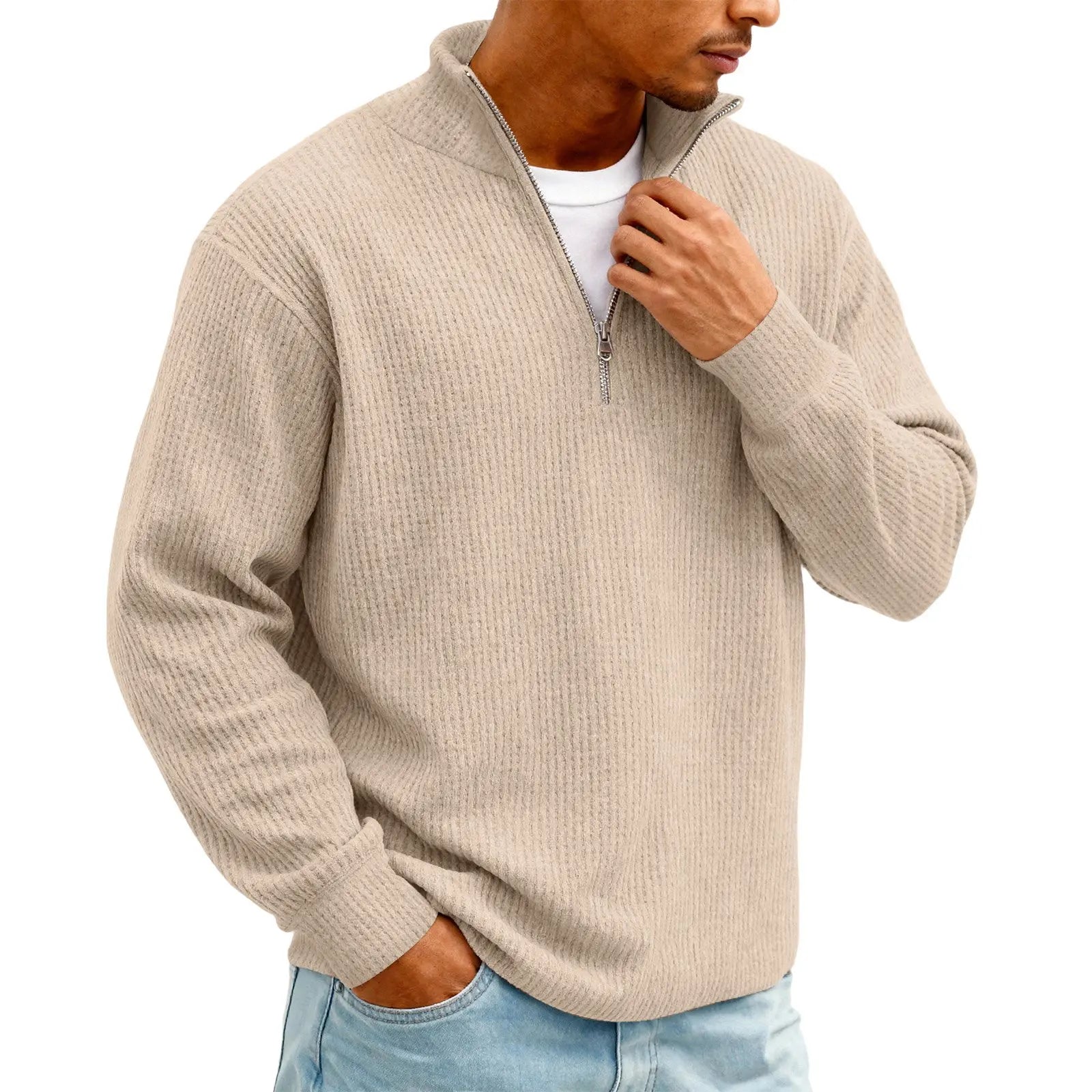 New Sweatshirts For Men Spring Waffle Long-sleeved T-shirt Men&