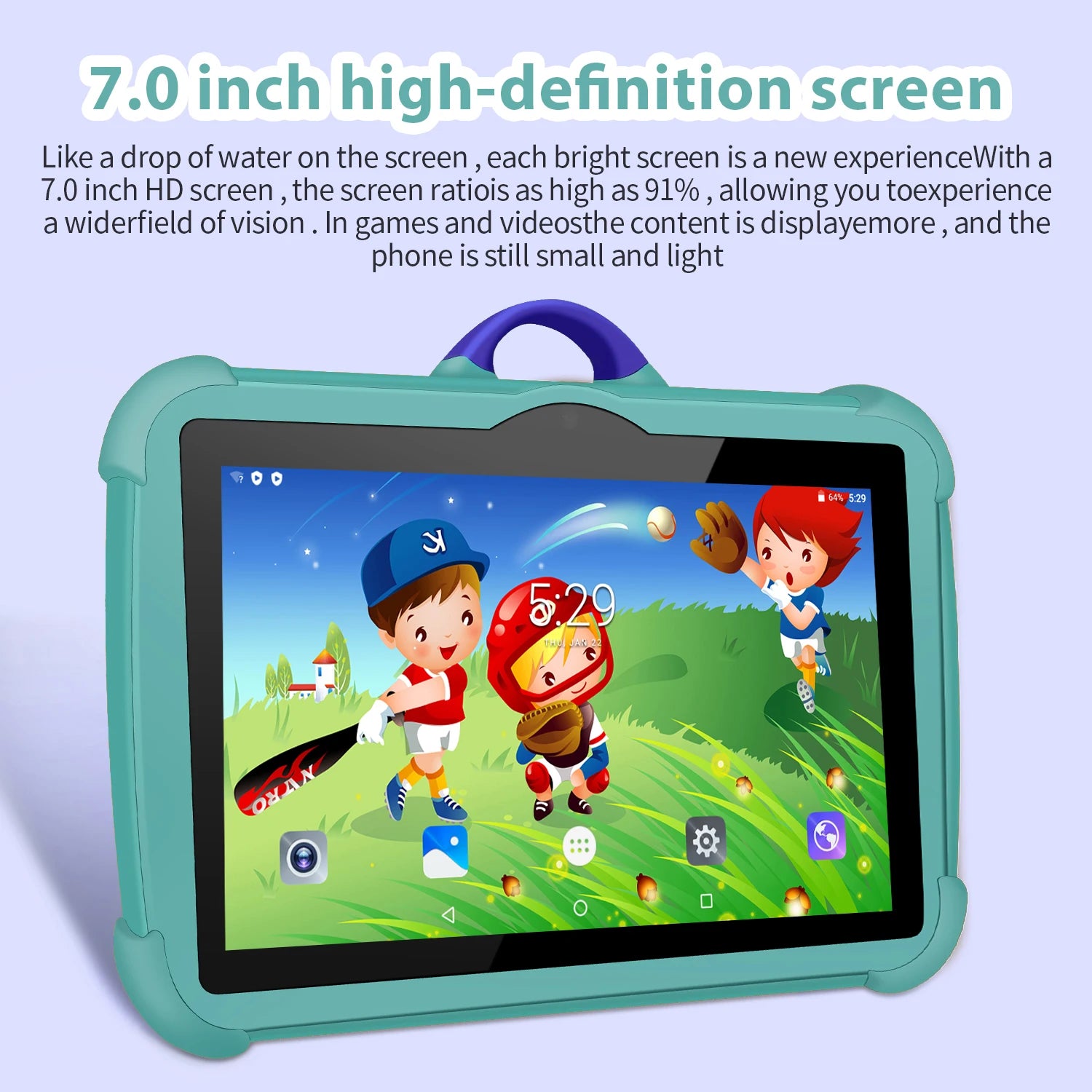 Kids Android tablet 7 inch with HD display, dual camera, Android 13 system and 4GB RAM 64GB storage for educational use