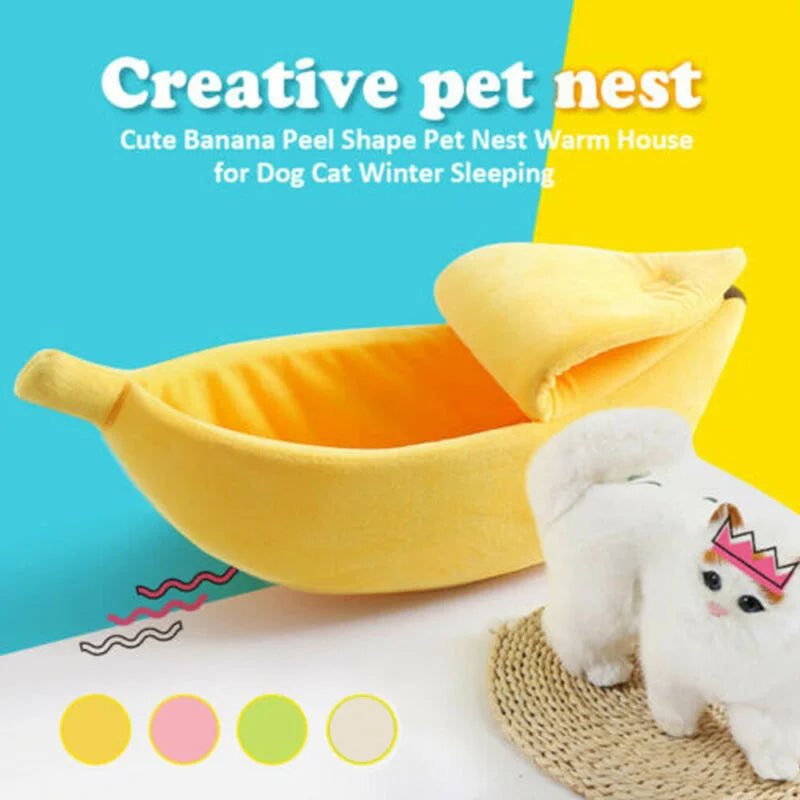 Banana Cat Bed House Cute Plush Warm Winter Pet Bed
