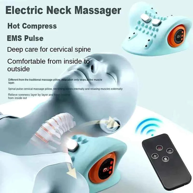 EMS electrotherapy heated cervical pillow, wireless ergonomic acupoint massage neck pillow, cervical correction massage pillow