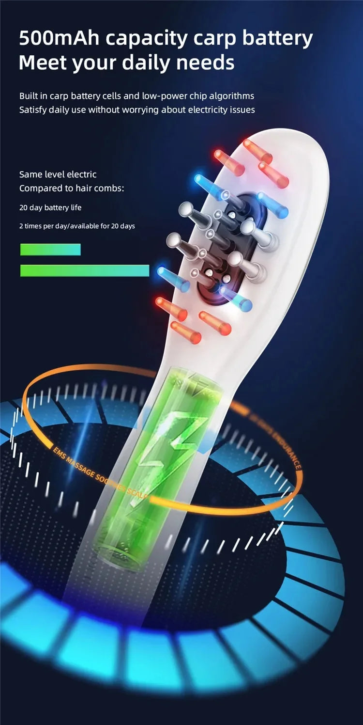 Electric EMS Scalp Massager Comb LED Light Head Massager with Hair Oil Applicator for Scalp Relax Hair Growth Fit All Hairstyle