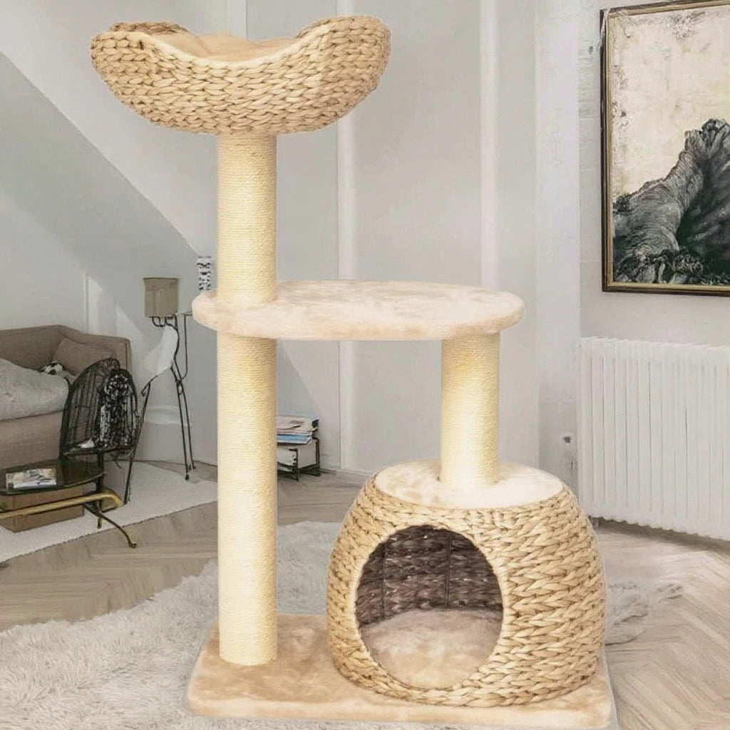Wooden Cat Tree Scratching Post Indoor Climbing Tower