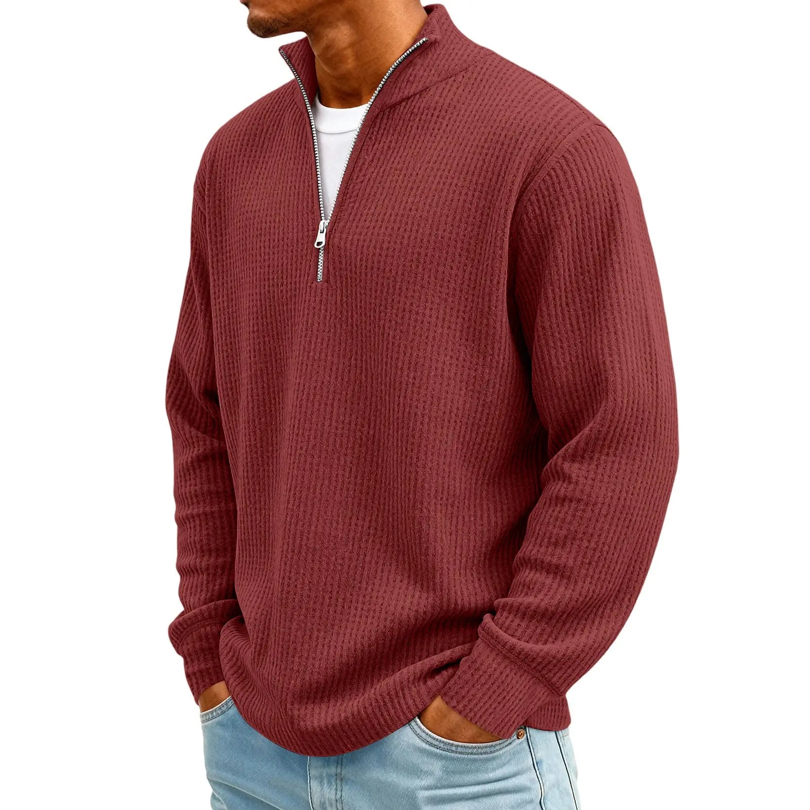 New Sweatshirts For Men Spring Waffle Long-sleeved T-shirt Men&
