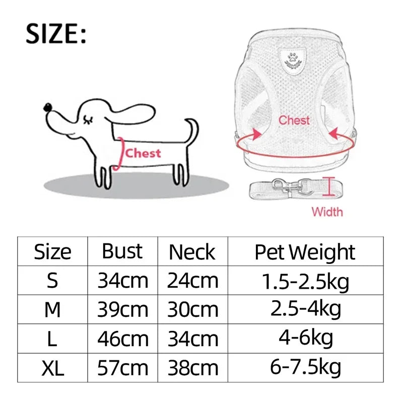 Dog Cat Harness Vest Adjustable Mesh Leash Small Medium Pets