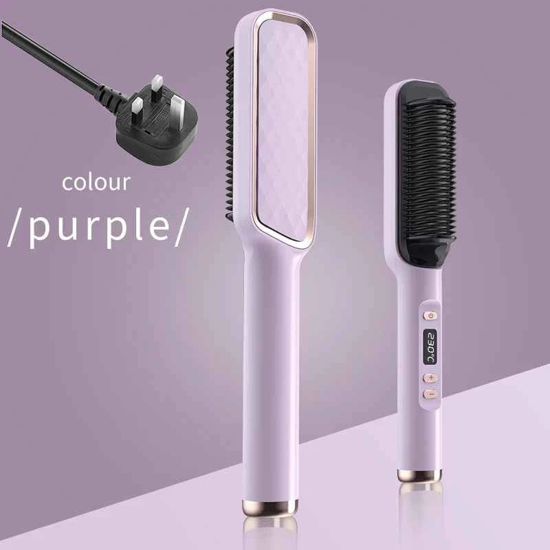 Hair Straightener Ceramic Hot Comb 2 in 1 Electric Straighten Hair Brush Negative Ion Fast Heating Styling Tool 