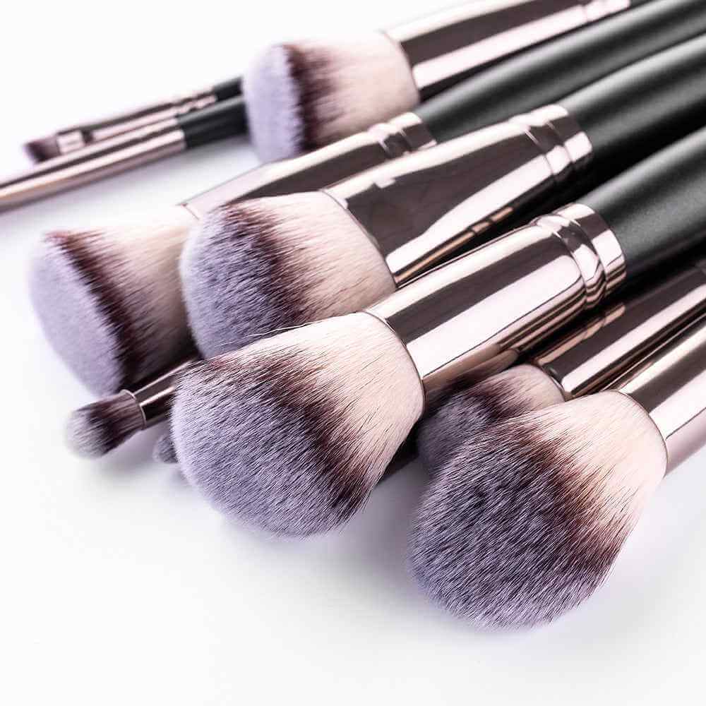 15 Piece Matte Black Makeup Brush Set | Complete Makeup Brush Kit