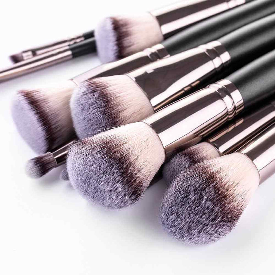 15 Piece Matte Black Makeup Brush Set | Complete Makeup Brush Kit