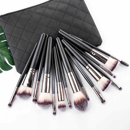 15 Piece Matte Black Makeup Brush Set | Complete Makeup Brush Kit