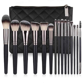 15 Piece Matte Black Makeup Brush Set | Complete Makeup Brush Kit