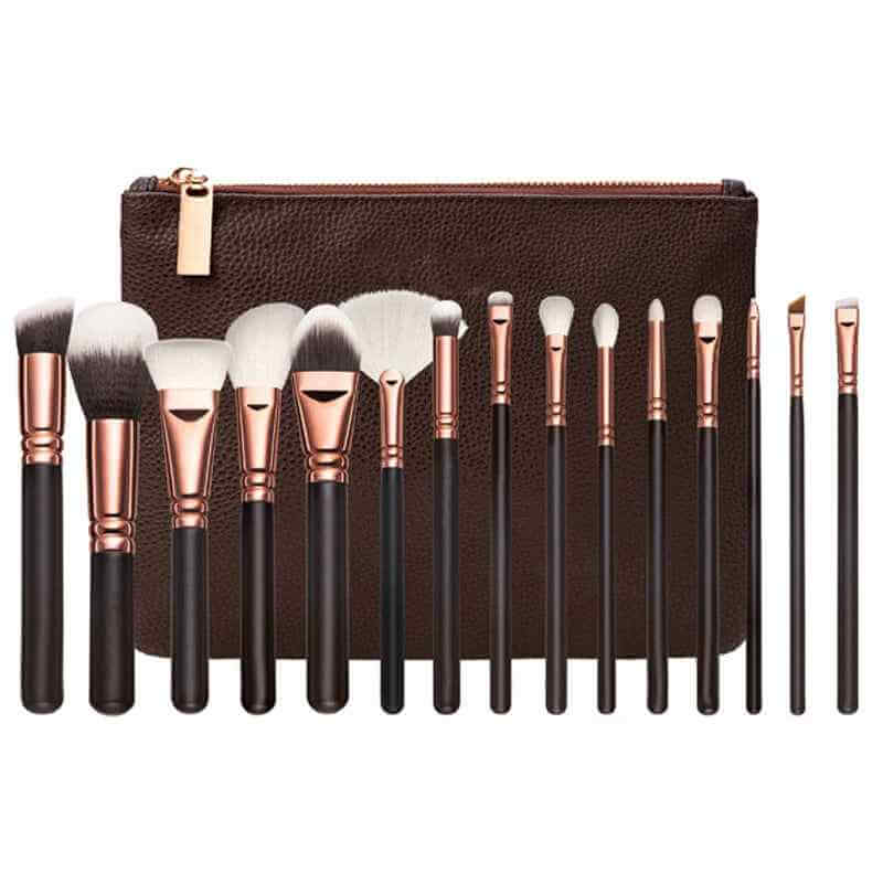15 Piece Rose Gold Makeup Brush Set | Soft Makeup Brushes Set With Bag