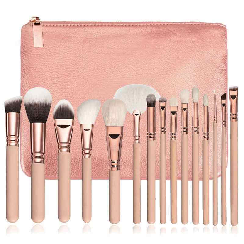 15 Piece Rose Gold Makeup Brush Set | Soft Makeup Brushes Set With Bag