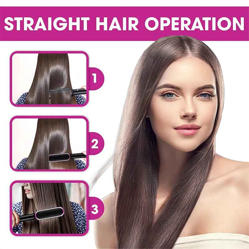2 In 1 Hair Straightener And Curling Iron | Negative Ion Hair Brush
