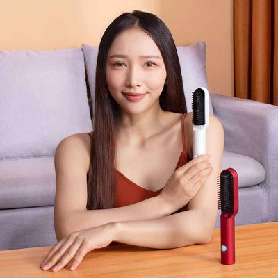 2 In 1 Hair Straightener Dryer Brush | Rechargeable Hair Straightener