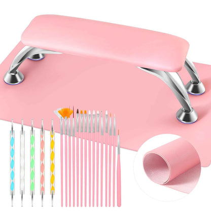 Big Arm Rest for Nails Cushion Microfiber Leather Nail Arm Rest Soft Hand Rest for Nails Toenails Removable Nail Hand Rest with Installation Tools and Manicure Tools (Pink)