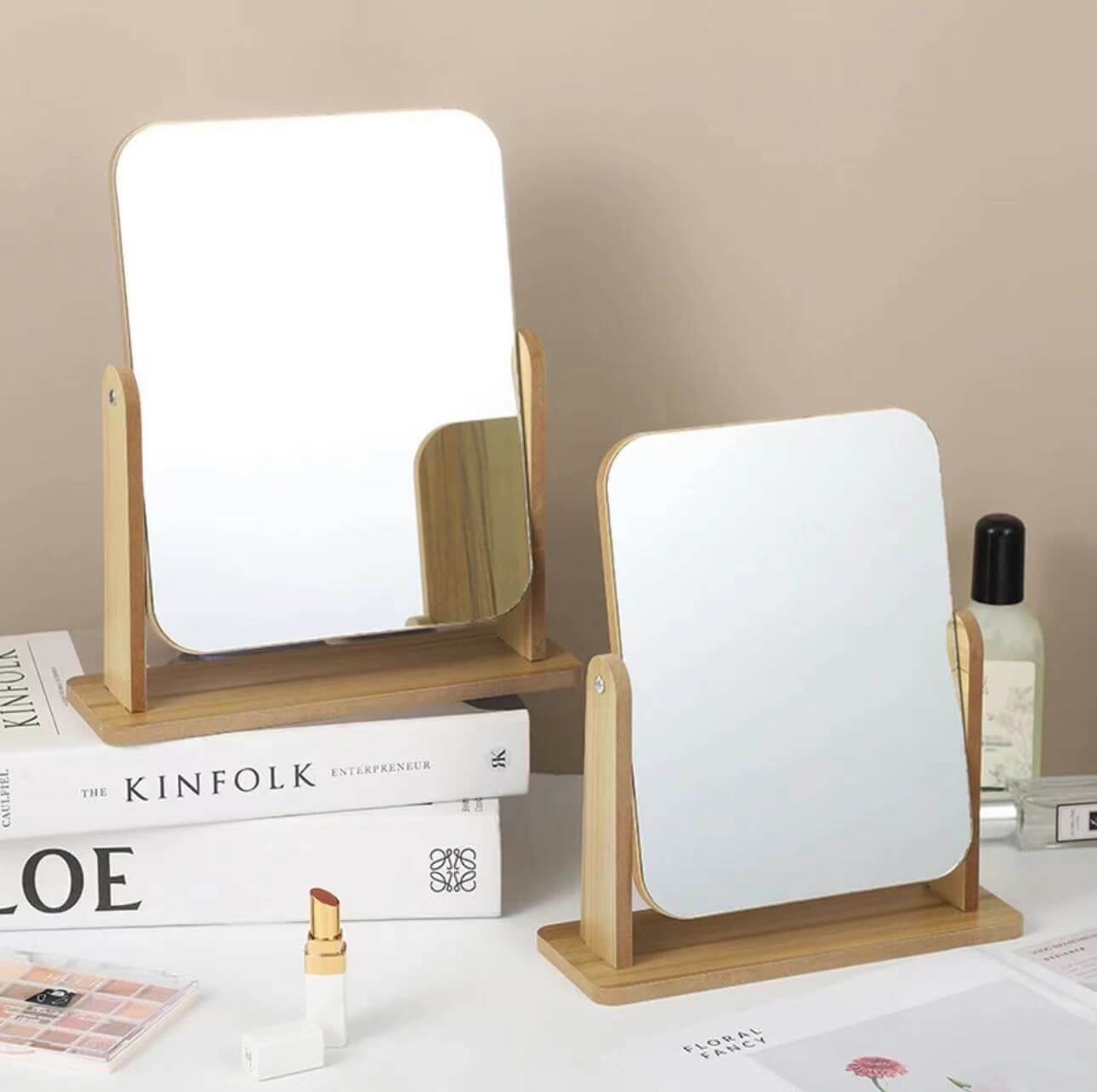 360 Rotating Wooden Makeup Mirror | Wooden Makeup Mirror With Stand