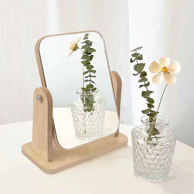 360 Rotating Wooden Makeup Mirror | Wooden Makeup Mirror With Stand