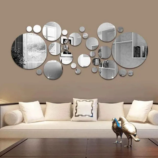 3D Stereo Acrylic Wall Decoration | Round Acrylic Mirror Wall Stickers