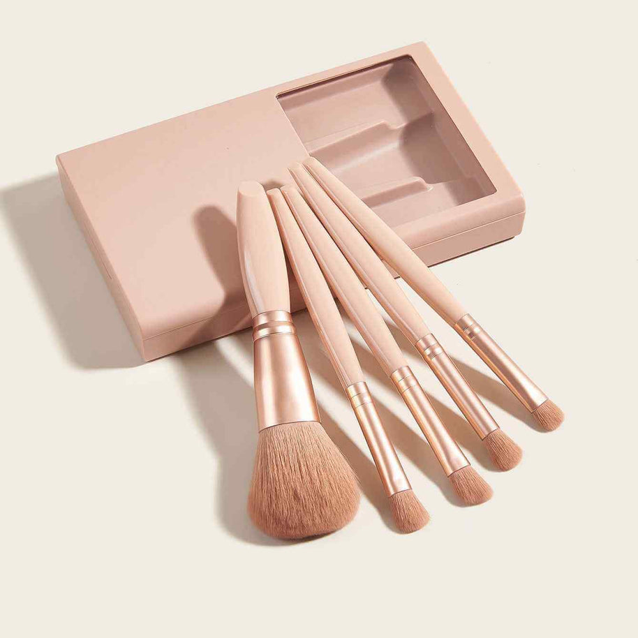 5 Piece Makeup Brush Set With Mirror | Portable Cosmetic Brush Set