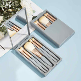 5 Piece Makeup Brush Set With Mirror | Portable Cosmetic Brush Set