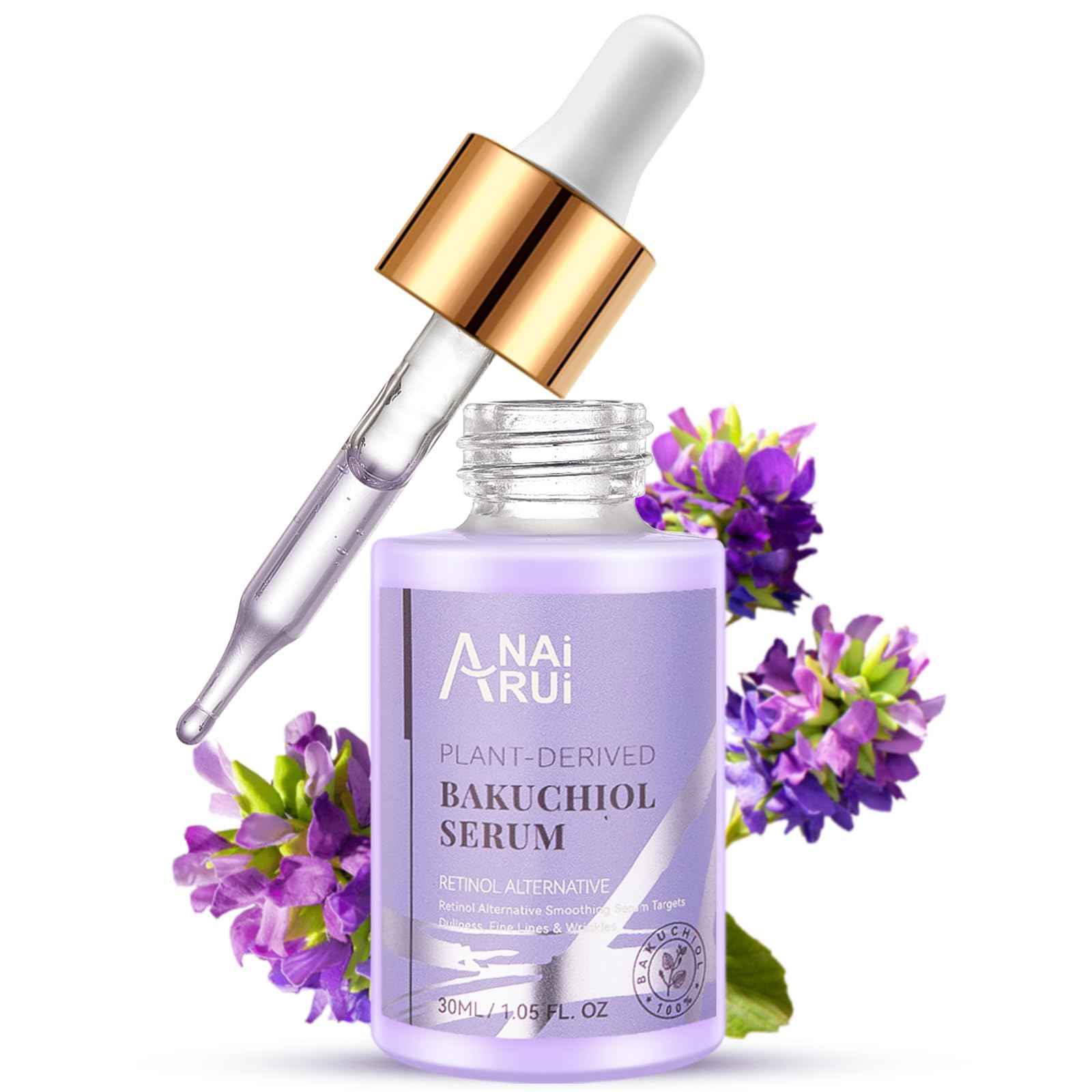 ANAI RUI Bakuchiol Face Serum for Face Bakuchiol Retinol Alternative SerumSmoothing Face Serum with Hyaluronic Acid &amp; Peptide Sensitive Skin Serum Anti Aging &amp; Wrinkle Serum 1Fl.Oz