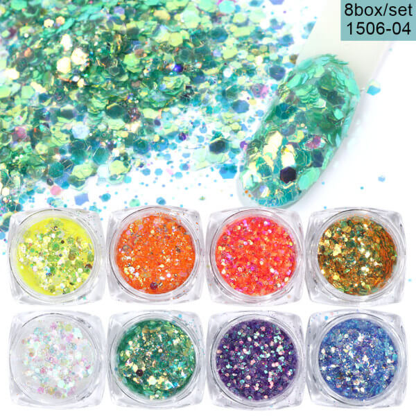 8 Color Nail Glitter Set | Mixed Glitter Powder For Nail Art