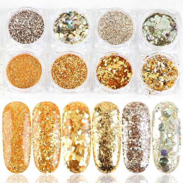8 Color Nail Glitter Set | Mixed Glitter Powder For Nail Art