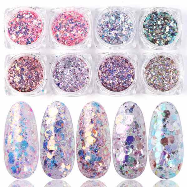8 Color Nail Glitter Set | Mixed Glitter Powder For Nail Art