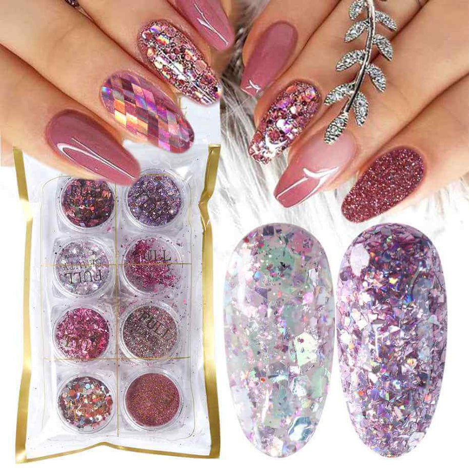 8 Color Nail Glitter Set | Mixed Glitter Powder For Nail Art