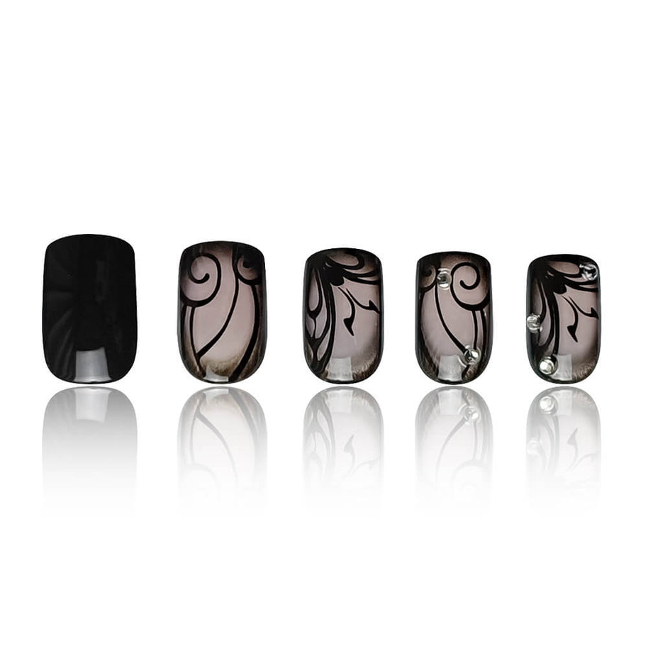 Black Vine Nails Aesthetic | Dark Gothic Vine Nail Design