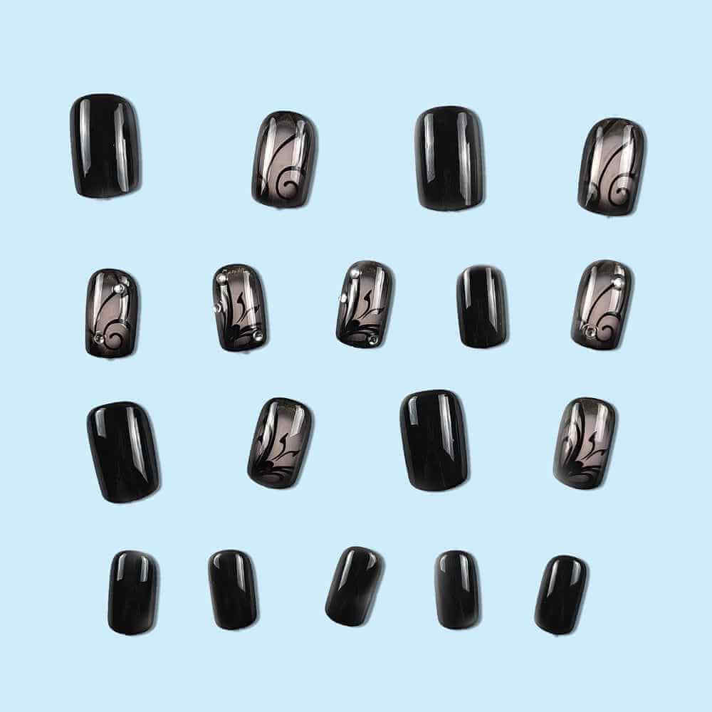 Black Vine Nails Aesthetic | Dark Gothic Vine Nail Design