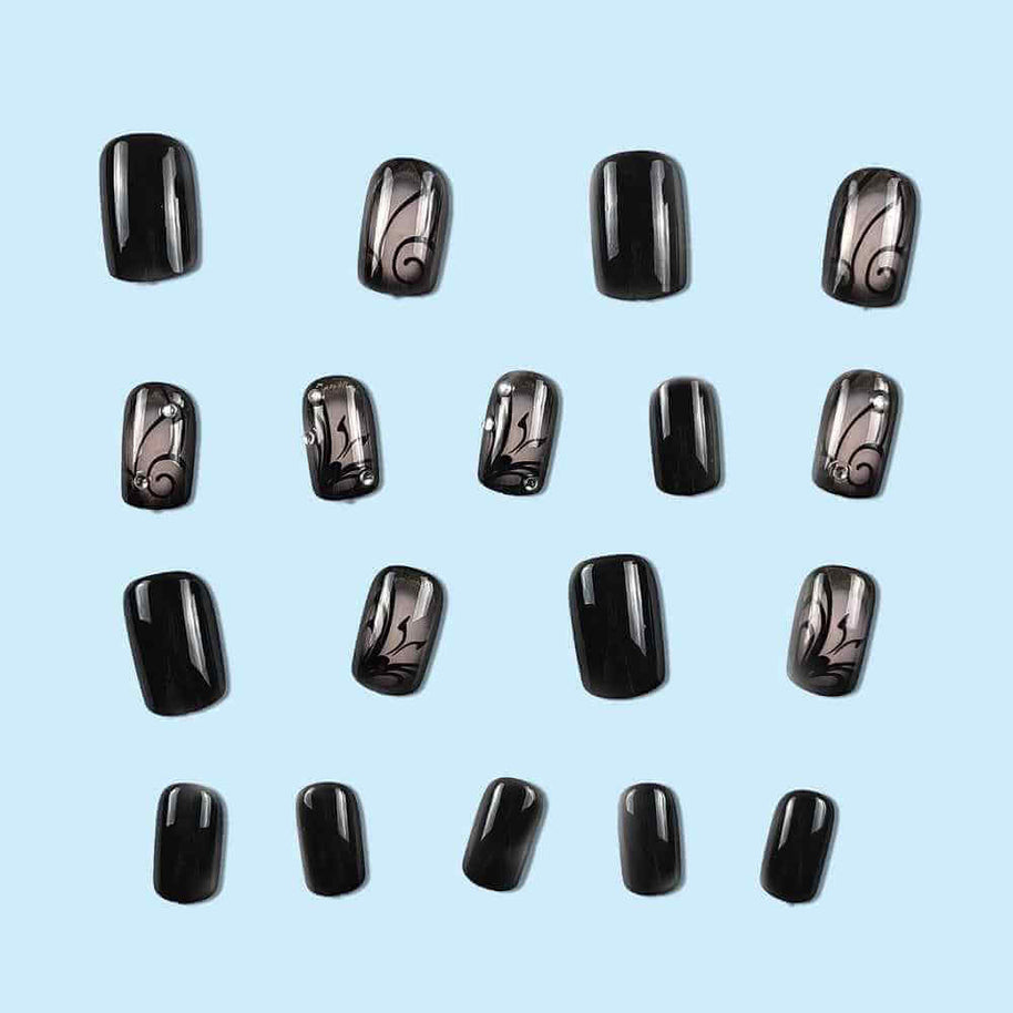 Black Vine Nails Aesthetic | Dark Gothic Vine Nail Design