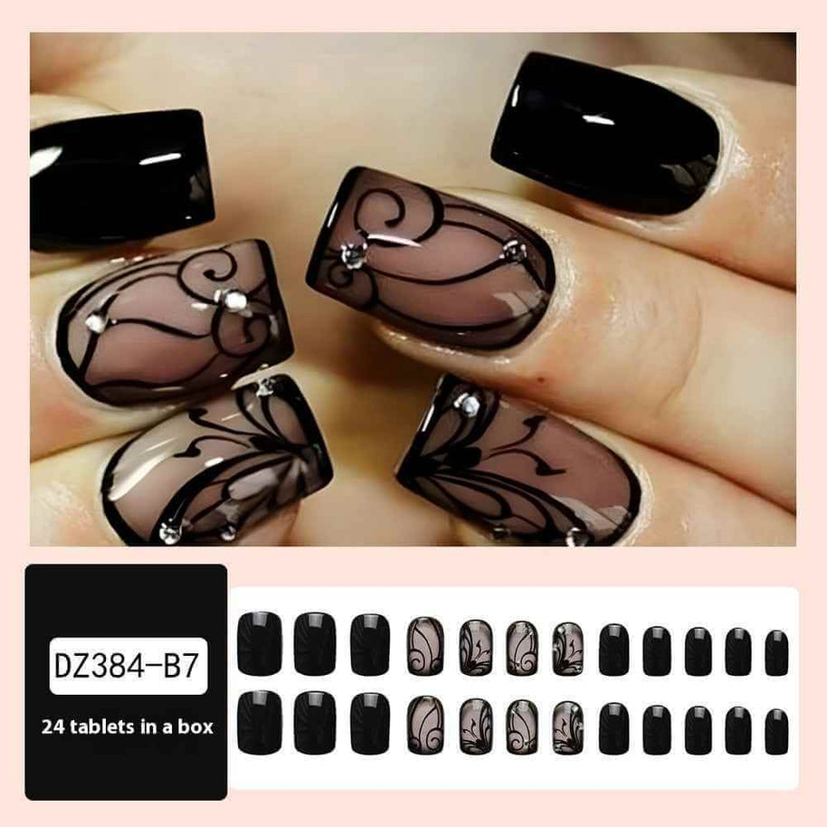 Black Vine Nails Aesthetic | Dark Gothic Vine Nail Design