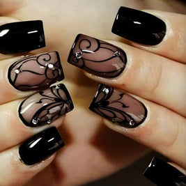 Black Vine Nails Aesthetic | Dark Gothic Vine Nail Design