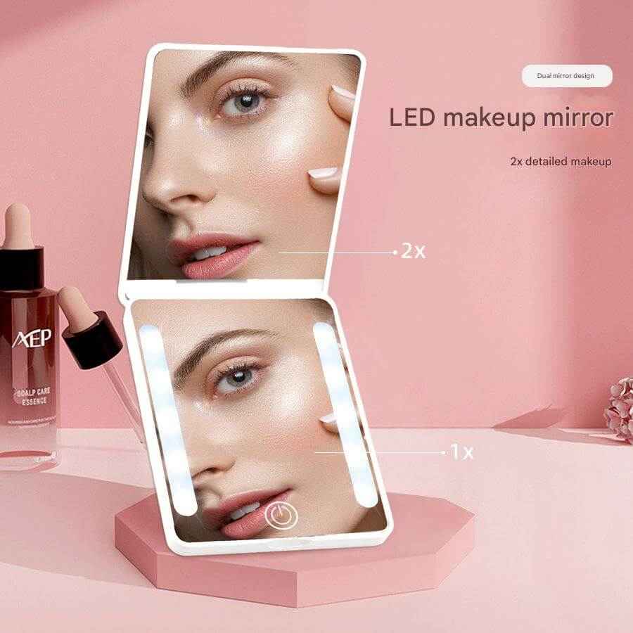 Compact Double Sided Makeup Mirror | Handheld LED Mirror For Makeup