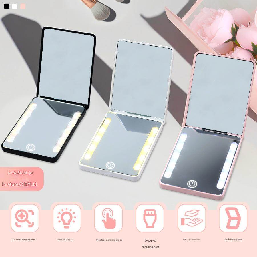 Compact Double Sided Makeup Mirror | Handheld LED Mirror For Makeup