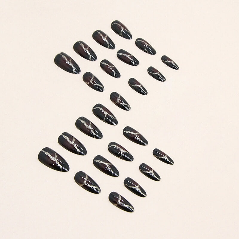 Dark Red Fake Nails Gold Stone | Luxury Red Fake Nails