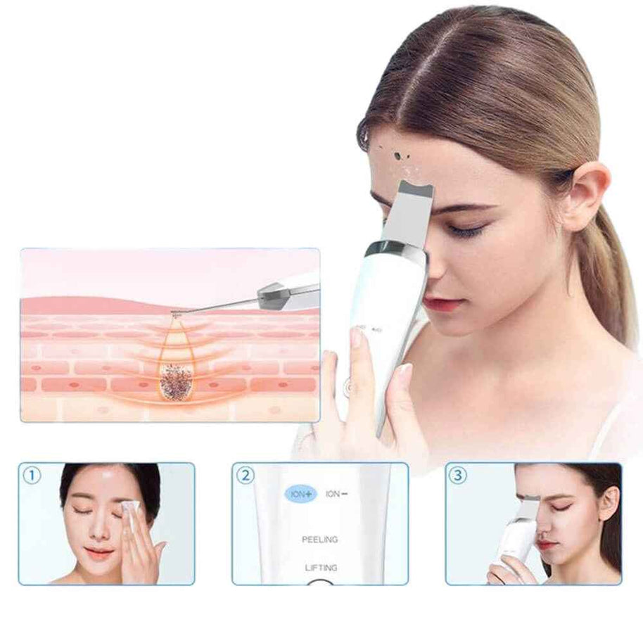 Electric USB Ultrasonic Skin Scrubber | Stainless Steel Face Spatula