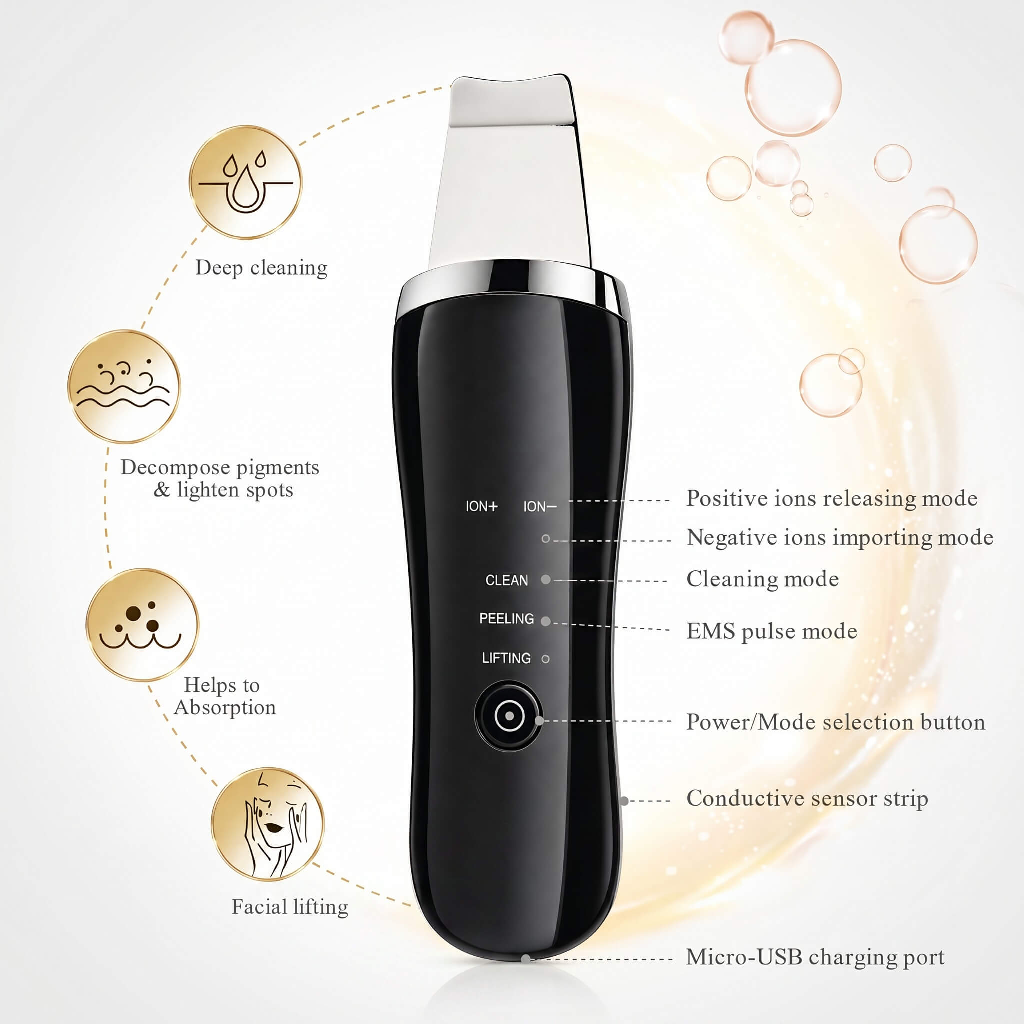 Electric USB Ultrasonic Skin Scrubber | Stainless Steel Face Spatula 