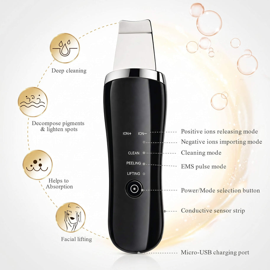 Electric USB Ultrasonic Skin Scrubber | Stainless Steel Face Spatula 